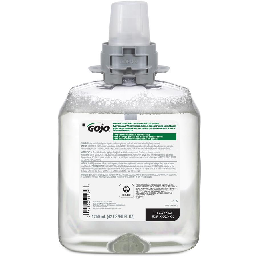 Gojo&reg; FMX-12 Refill Green Certified Foam Hand Soap - Fresh Fruit Scent - 42.3 fl oz (1250 mL) - Hand - Clear - Fragrance-free, Rich Lather, Antibacterial-free, Triclosan-free, Paraben-free, Phthal. Picture 2