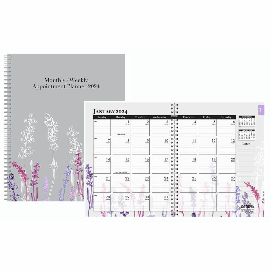 House of Doolittle Wild Flower Weekly/Monthly Planner - Julian Dates - Monthly, Weekly - 12 Month - January till December - 1 Week, 1 Month Double Page Layout - Spiral Bound - Multi, Silver - Paper - . Picture 6