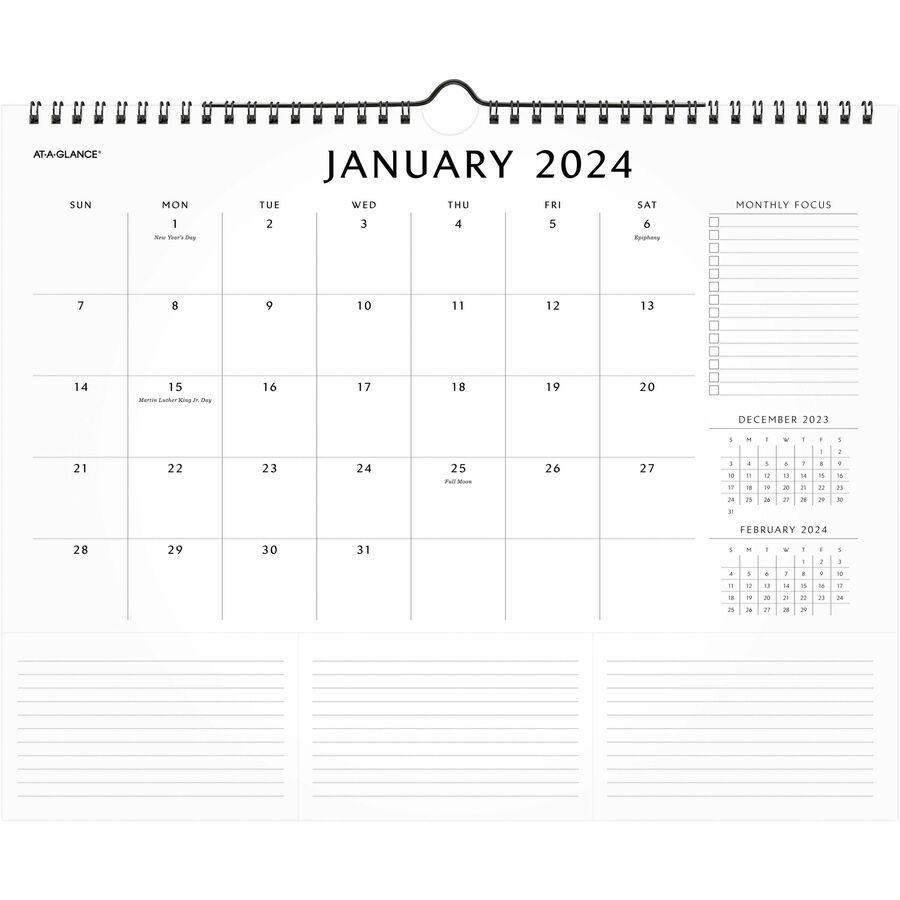 At-A-Glance Elevation Wall Calendar - Medium Size - Monthly - 12 Month - January 2024 - December 2024 - 1 Month Single Page Layout - 15" x 12" White Sheet - Wire Bound - White - Paper - Schedule Secti. Picture 2