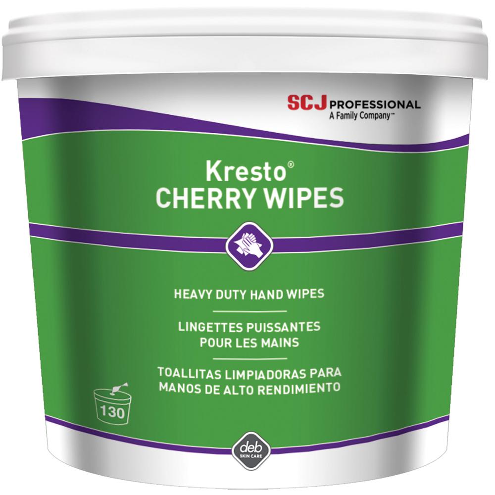 SC Johnson Kresto Heavy-Duty XL Hand Wipes - Cherry - 10" x 12" - White, Red - Polypropylene - 130 Per Canister - 1 Each. Picture 2