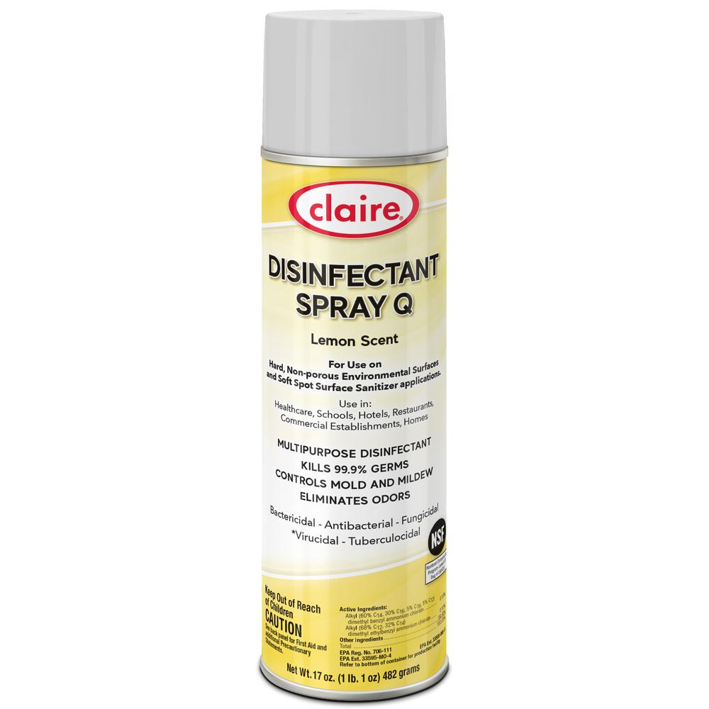 Claire Multipurpose Disinfectant Spray - Ready-To-Use Spray - 17 fl oz (0.5 quart) - Lemon Scent - 12 / Carton - Yellow. Picture 2