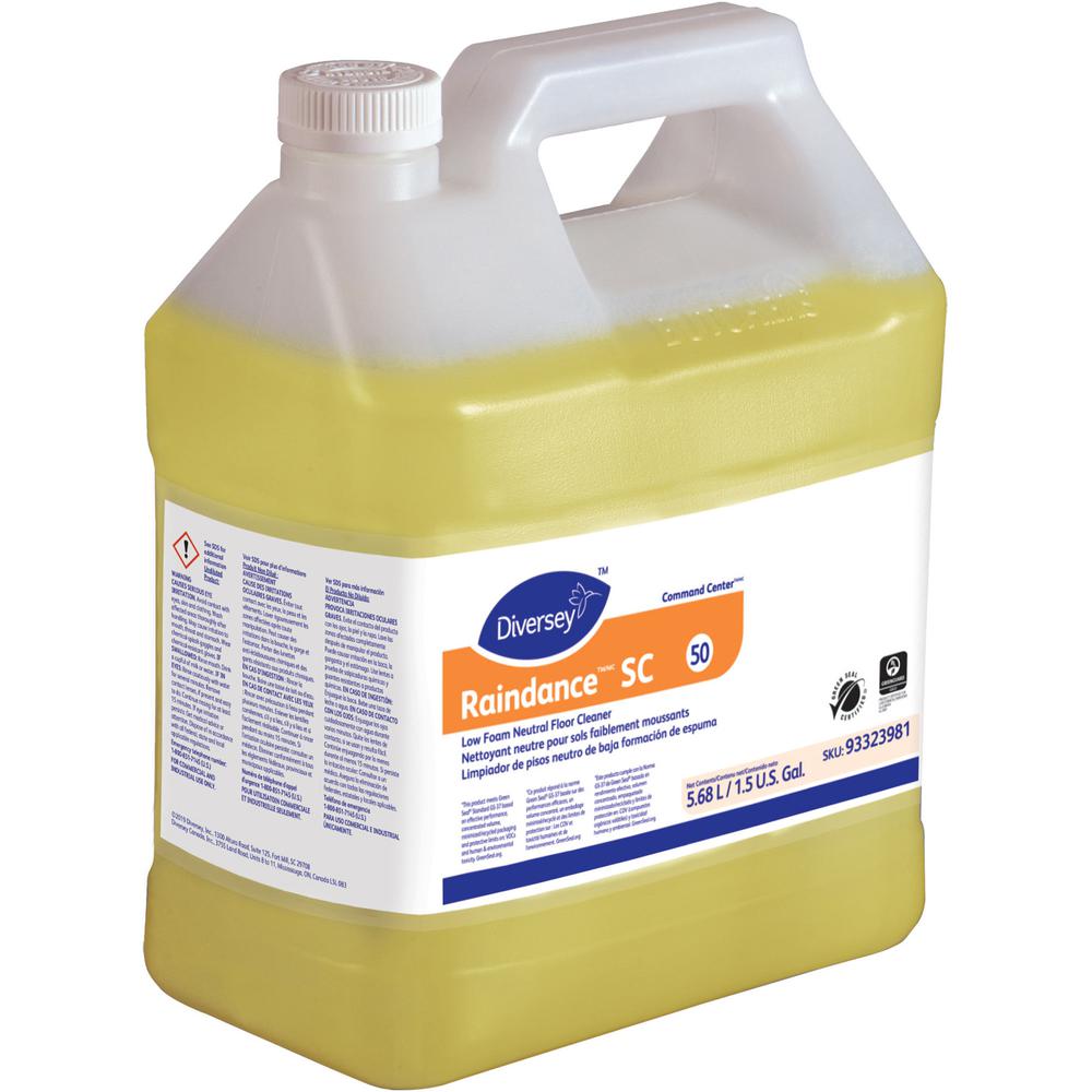 Diversey Raindance Neutral Floor Cleaner #50 - Concentrate Liquid - 192 fl oz (6 quart) - Floral Scent - 2 / Carton - Yellow. Picture 2