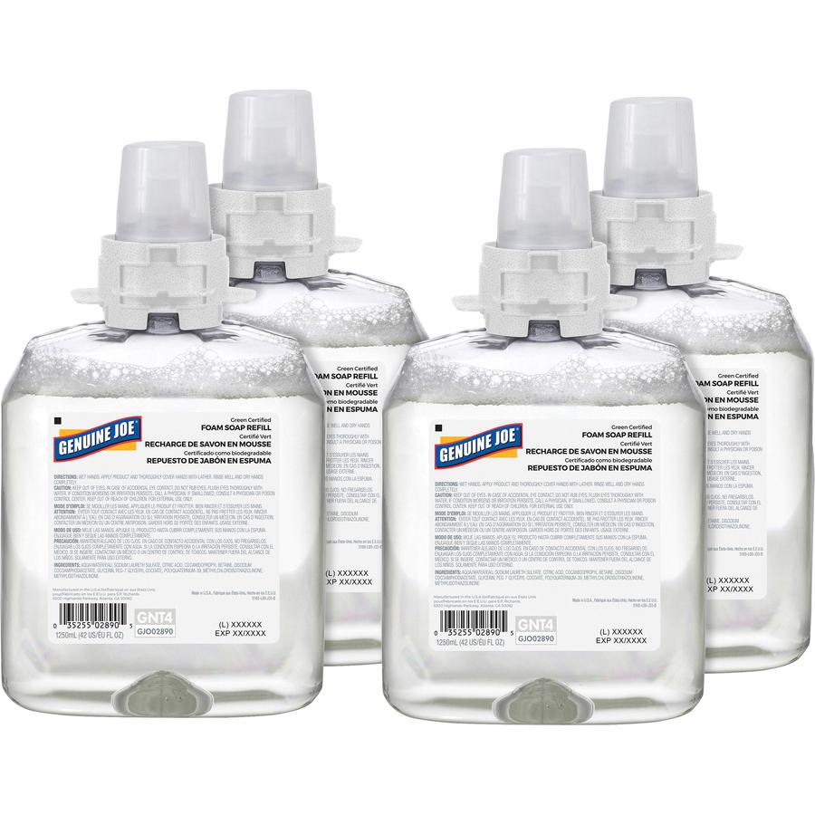 Genuine Joe Green Certified Soap Refill - Fragrance-free ScentFor - 42.3 fl oz (1250 mL) - Hand, Skin - Clear - 4 / Carton. Picture 3