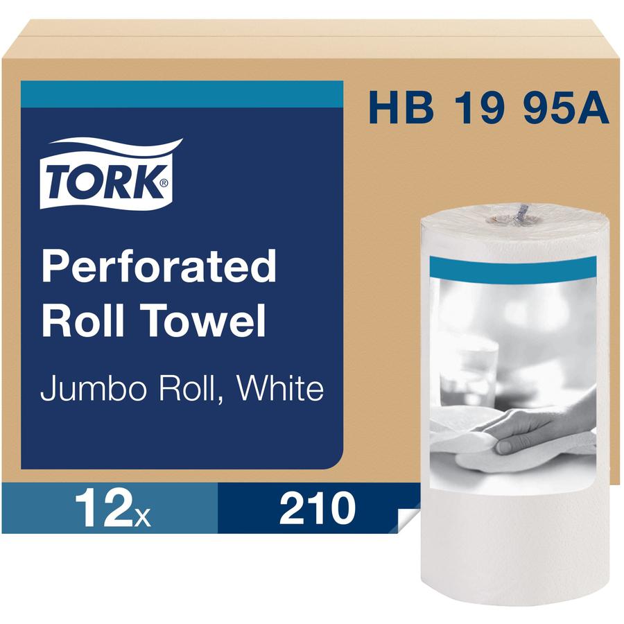 Tork Jumbo Perforated Roll Towel White - Tork Jumbo Perforated Roll Towel White, Certified Compostable, 12 x 210 Towels, HB1995A. Picture 2