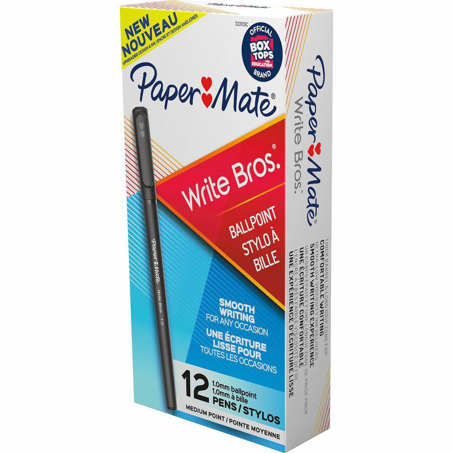 Paper Mate Write Bros. Ballpoint Stick Pens - Medium Pen Point - Black - Black Barrel - 1 Dozen. Picture 2