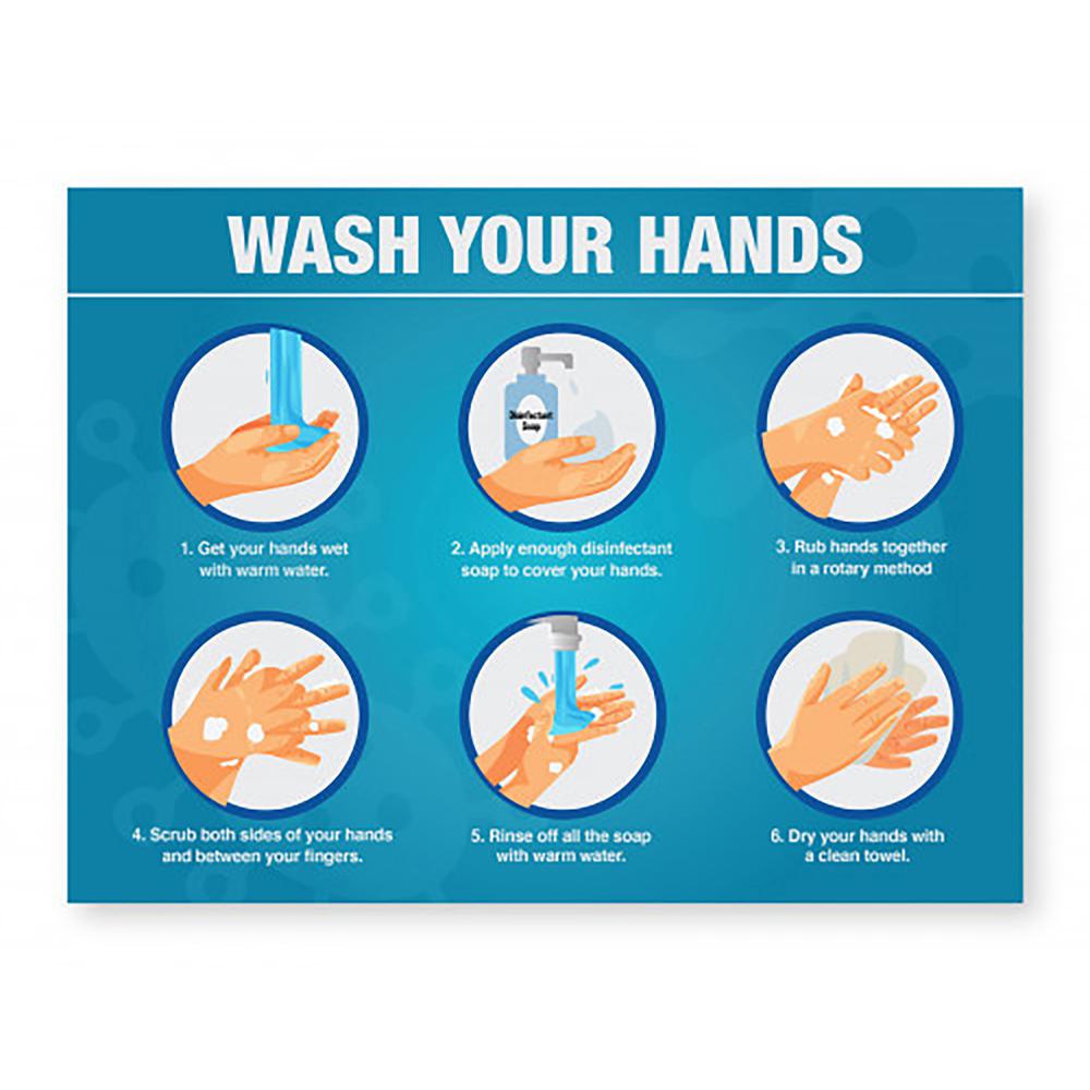 Lorell WASH YOUR HANDS 6 Steps Sign - 1 Each - WASH YOUR HANDS 6 Steps Print/Message - 8" Width - Rectangular Shape - Easy Installation, Easy to Clean - Acrylic - White, Blue. Picture 2