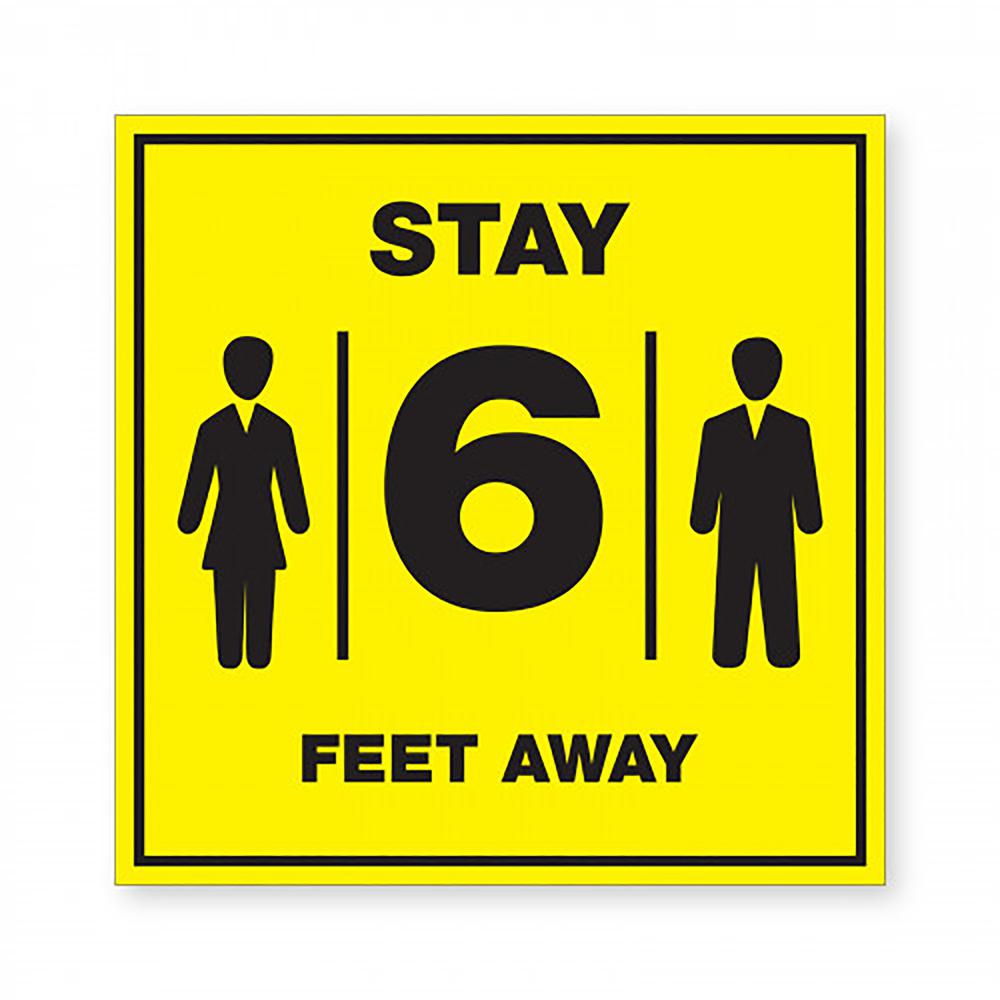 Lorell Stay 6 Feet Away Bright Yellow Sign - 1 Each - STAY 6 FEET AWAY Print/Message - 6" Width - Rectangular Shape - Bold Black Print/Message Color - Easy to Clean, Easy Installation - Acrylic - Brig. Picture 2
