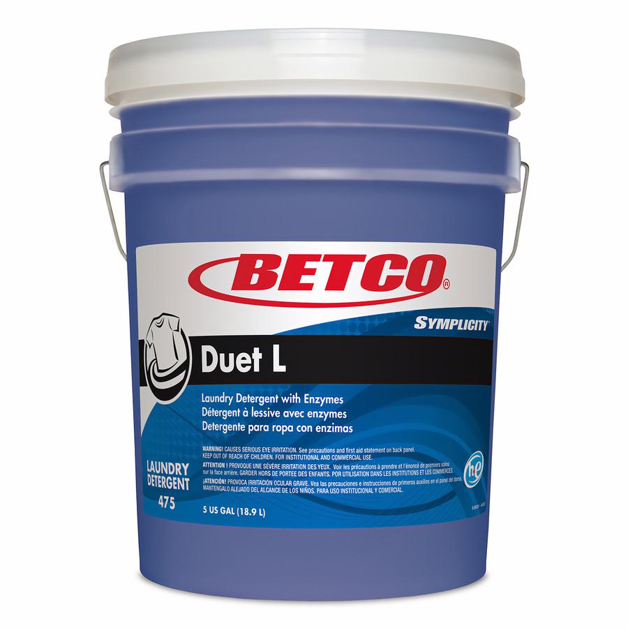 Betco Symplicity Duet L Detergent With Bleach Alternative, 5 Gallon - Ready-To-Use Liquid - 640 fl oz (20 quart) - 720 oz (45 lb) - Fresh Scent - Blue. Picture 2