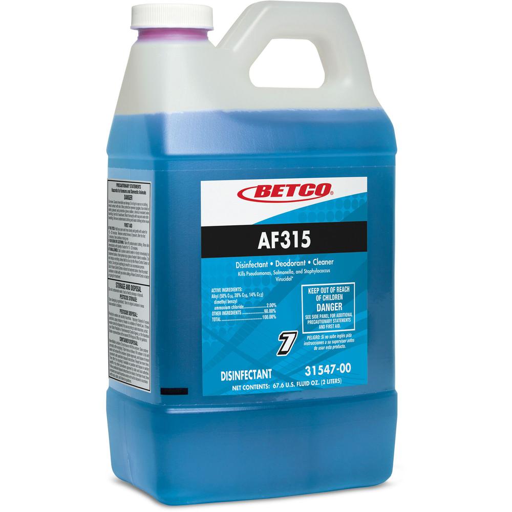 Betco AF315 Disinfectant Cleaner - Ready-To-Use Liquid - 67.6 fl oz (2.1 quart) - 67.60 oz (4.22 lb) - Citrus Floral Scent - 4 / Carton - Turquoise, Blue. Picture 2