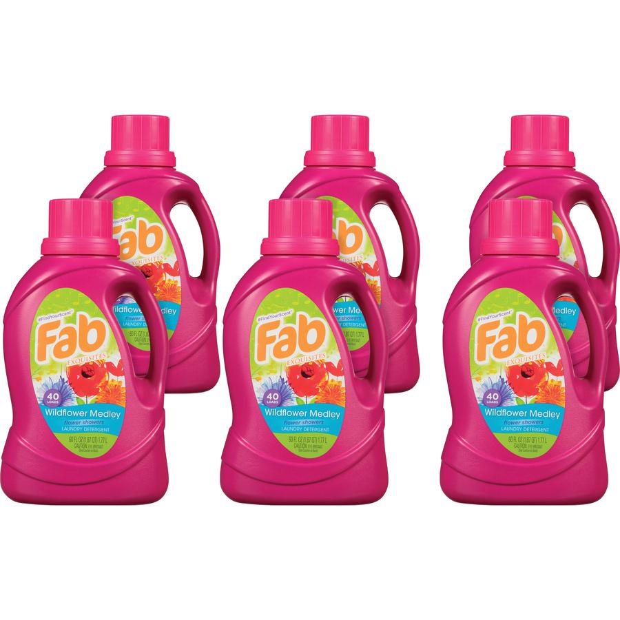 Fab Liquid Laundry Detergent - 60 fl oz (1.9 quart) - Wildflower Medley Scent - 6 / Carton - Phosphorous-free - Multi. Picture 8
