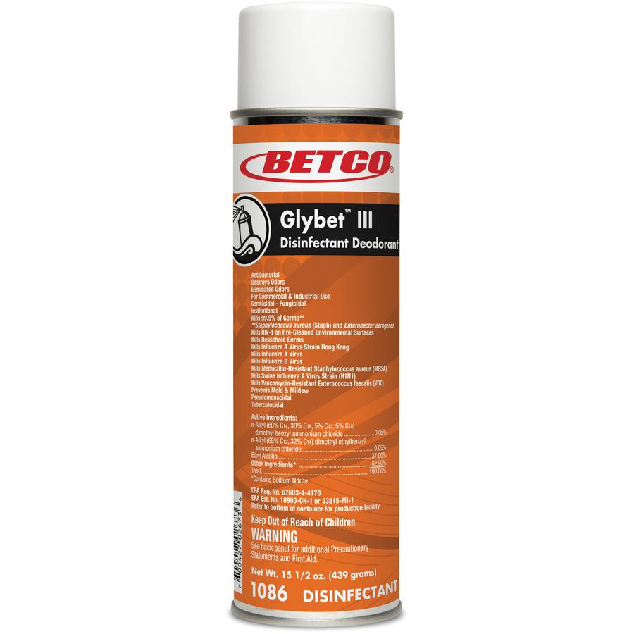 Betco Glybet III Disinfectant - Ready-To-Use Aerosol - 496 fl oz (15.5 quart) - Citrus Bouquet Scent - 12 / Carton - Clear. Picture 2