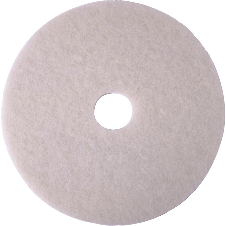 3M White Super Polish Pad 4100 - 5/Pack - Round x 14" Diameter x 1" Thickness - Floor, Buffing, Polishing - Ceramic Tile, Concrete, Linoleum, Marble, Vinyl Composition Tile (VCT), Vinyl, Wood Floor - . Picture 2