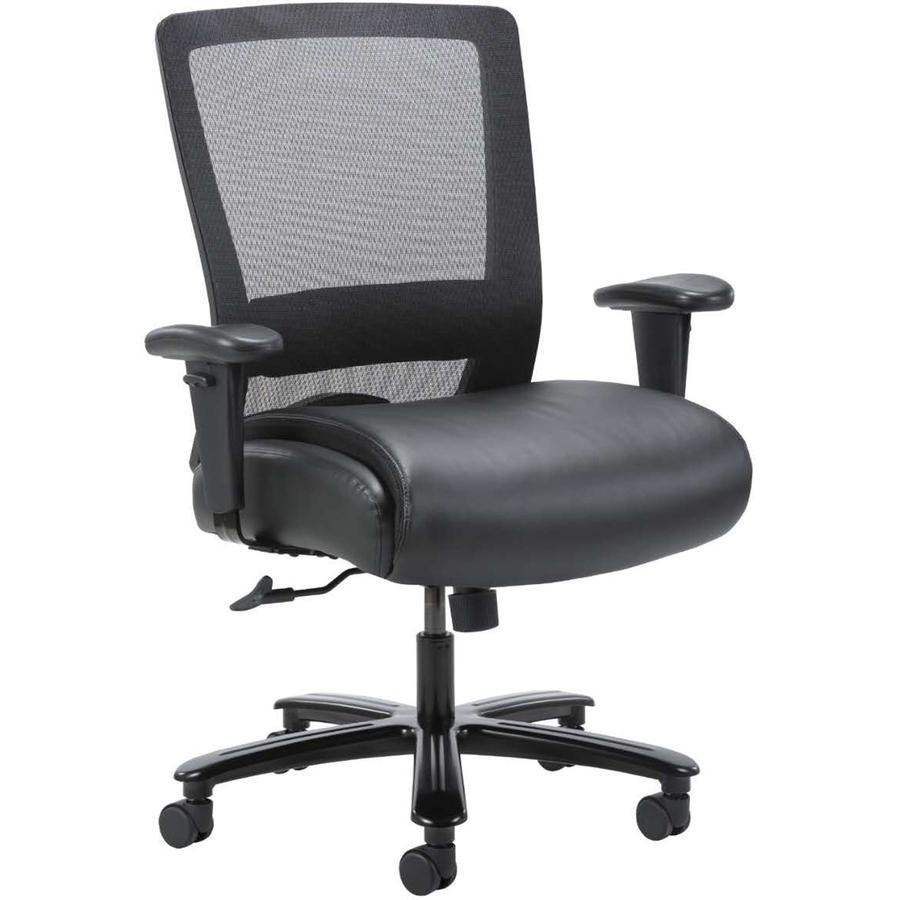 Lorell Heavy-duty Mesh Task Chair - Black Leather, Polyurethane Seat - Black - Armrest - 1 Each. Picture 2