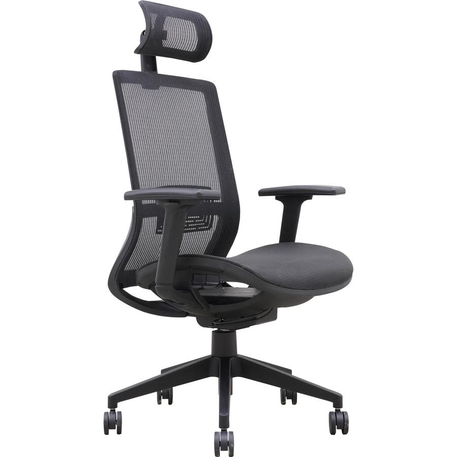 Lorell Mesh Task Chair With Headrest - Black - Armrest - 1 Each. Picture 2