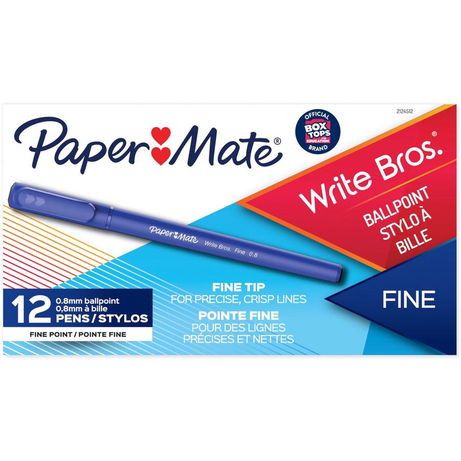 Paper Mate Write Bros. 0.8mm Ballpoint Pen - Fine Pen Point - 0.8 mm Pen Point Size - Blue - 1 Dozen. Picture 2