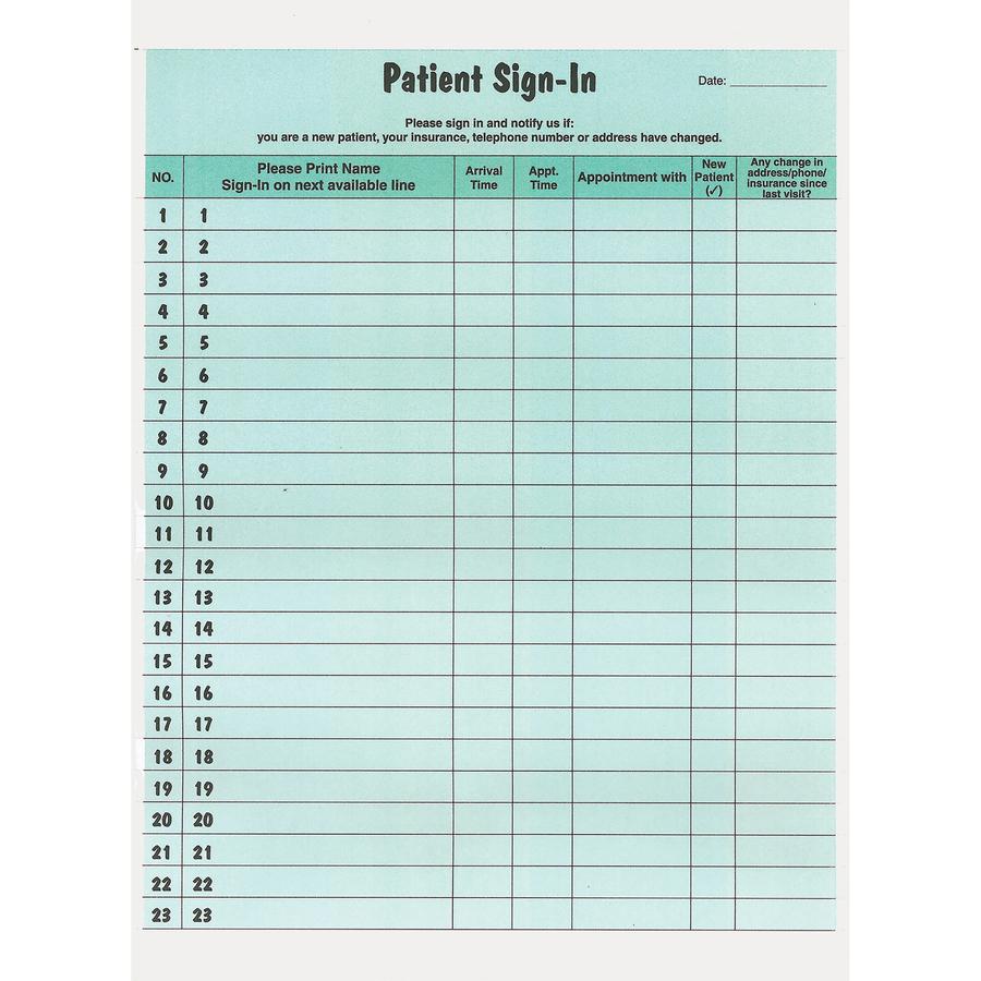 Tabbies Patient Sign-In Label Forms - 125 Sheet(s) - 11" x 8.50" Form Size - Letter - Green Sheet(s) - Paper - 125 / Pack. Picture 3