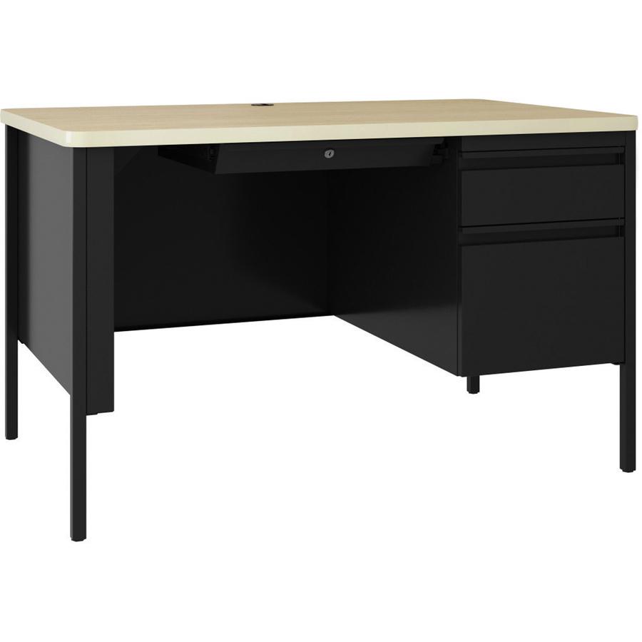 Lorell Fortress Series 48" Right-Pedestal Teachers Desk - 48" x 29.5"30" , 0.8" Modesty Panel - Single Pedestal on Right Side - T-mold Edge - Material: Steel - Finish: Black. Picture 5