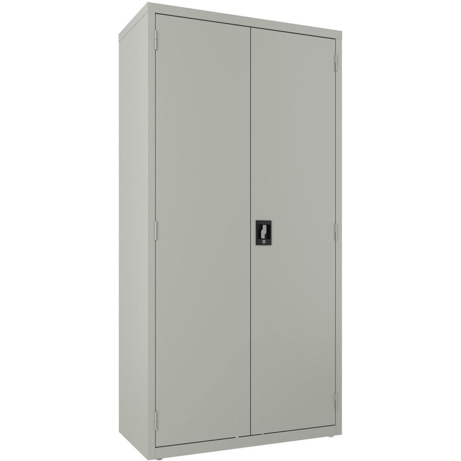 Lorell Wardrobe Storage Cabinet - 36" x 18" x 72" - 2 x Shelf(ves) - Durable, Welded, Recessed Handle, Removable Lock, Locking System, Adjustable Shelf - Light Gray - Steel - Recycled. Picture 4