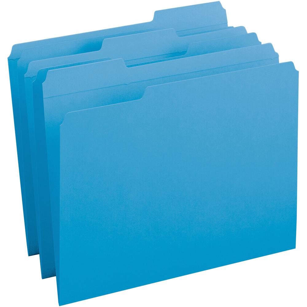 Business Source Reinforced Tab Colored File Folders - Blue - 10% Recycled - 100 / Box. Picture 2