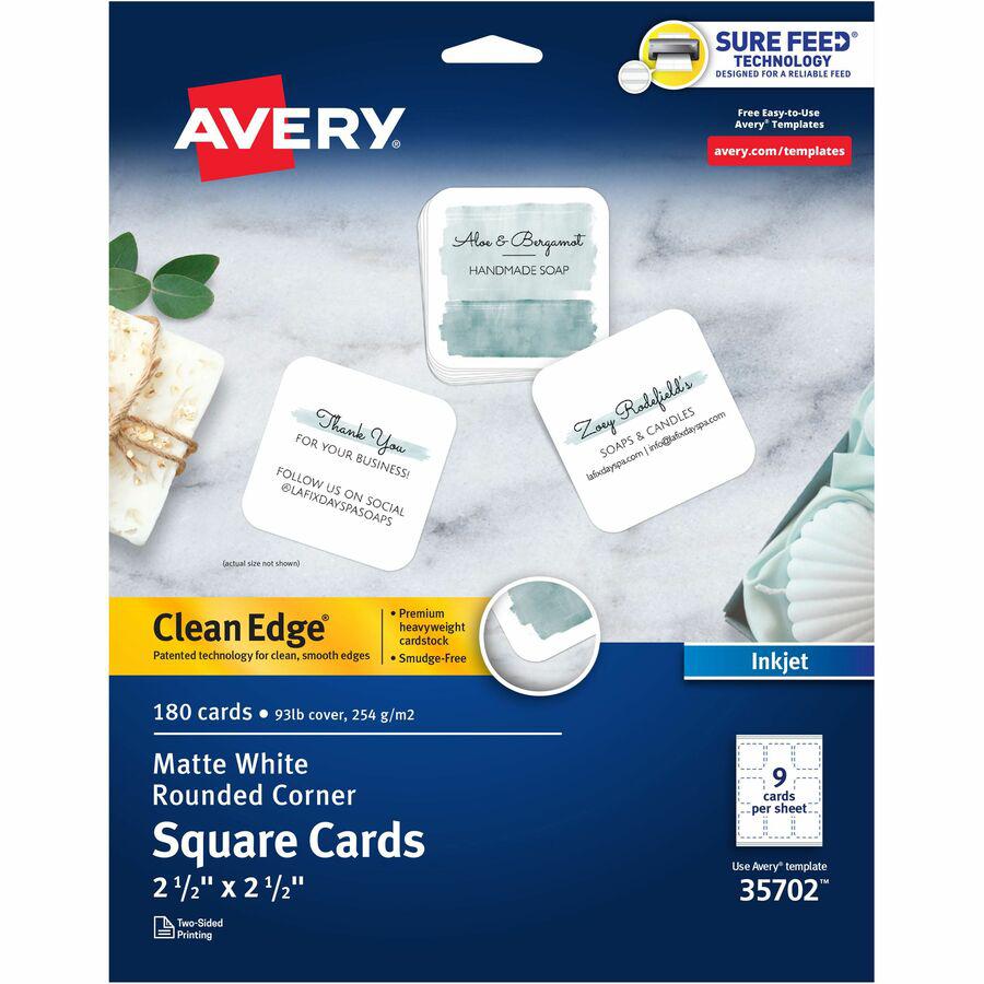 Avery&reg; Clean Edge Square Cards, Rounded Corners, 2.5" x 2.5" (35702) - 110 Brightness - 8 1/2" x 11" - 93 lb Basis Weight - 254 g/m&#178; Grammage - Matte - 180 / Pack - Printable, Rounded Corner,. Picture 5