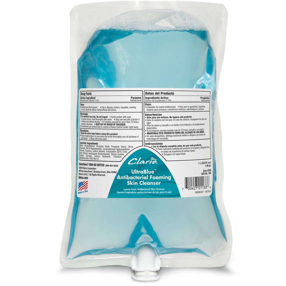 Betco Clario Hand Sanitizer Foam Refill - Citrus Scent - 33.8 fl oz (1000 mL) - Kill Germs - Hand - Clear - Anti-irritant, Non-sticky, Residue-free - 1 Each. Picture 2