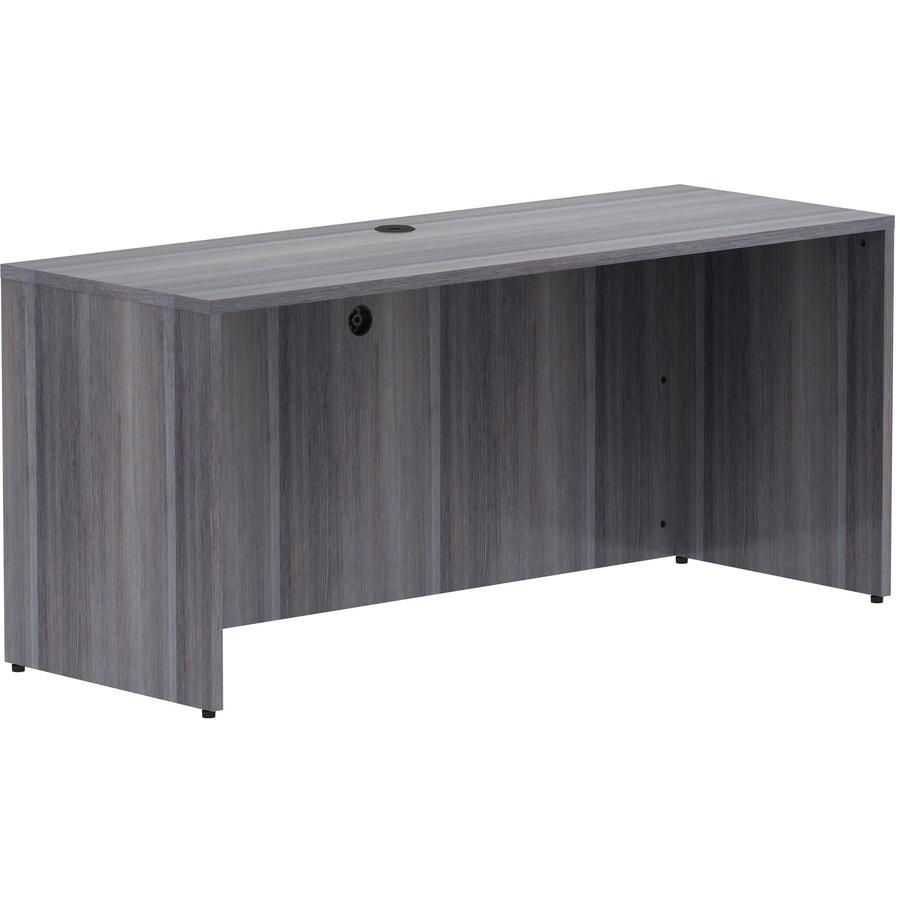 Lorell Weathered Charcoal Laminate Desking - 66" x 24" x 29.5"Credenza Shell, 1" Top - Material: Polyvinyl Chloride (PVC) Edge - Finish: Weathered Charcoal Laminate, Silver Brush. Picture 8