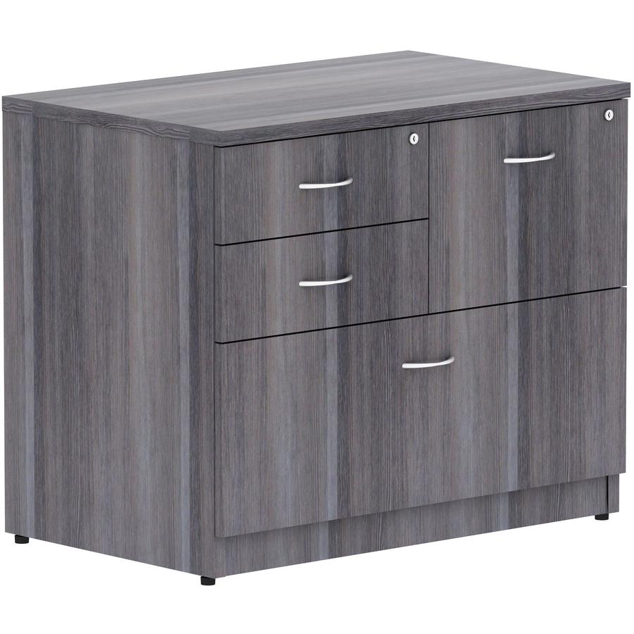 Lorell Essentials Series Box/Box/File Lateral File - 35.5" x 22"29.5" Lateral File, 1" Top - 4 x File, Box Drawer(s) - Finish: Weathered Charcoal Laminate. Picture 9