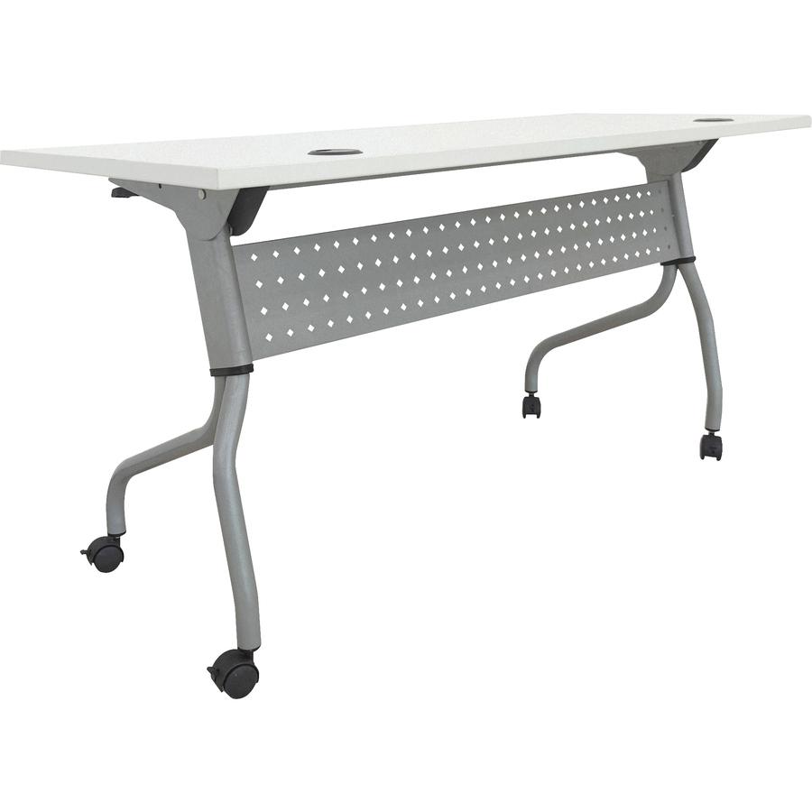 Lorell Flip Top Training Table - White Top - Silver Base - 4 Legs - 23.60" Table Top Length x 60" Table Top Width - 29.50" HeightAssembly Required - Melamine Top Material - 1 Each. Picture 13