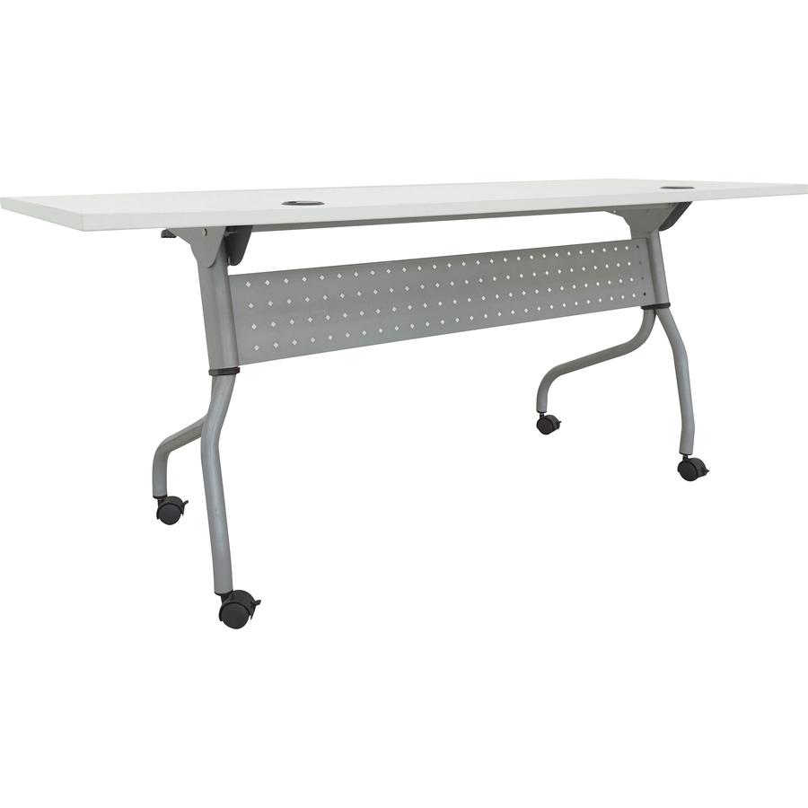 Lorell Flip Top Training Table - White Top - Silver Base - 4 Legs - 23.60" Table Top Length x 72" Table Top Width - 29.50" HeightAssembly Required - Melamine Top Material - 1 Each. Picture 13