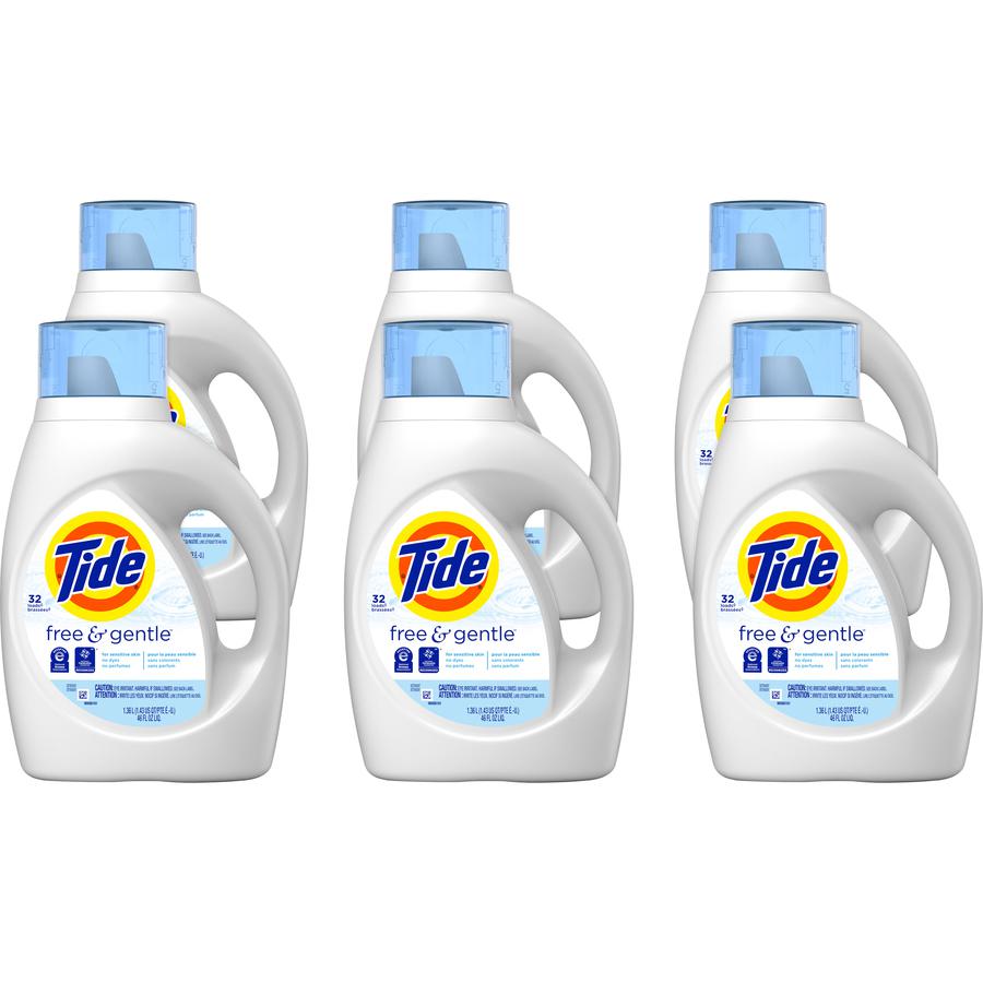 Tide Free & Gentle Detergent - 46 fl oz (1.4 quart) - 6 / Carton - Hypoallergenic, Dye-free, Fragrance-free. Picture 3
