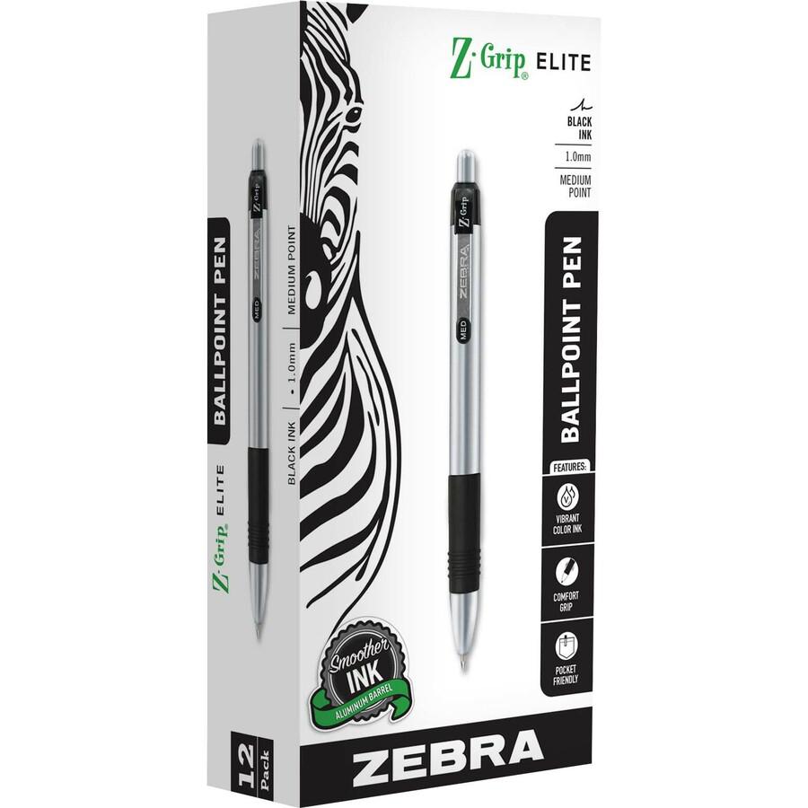 Zebra Z-Grip Elite Metal Retractable Ballpoint Pen - Bold Pen Point - 1 mm Pen Point Size - Retractable - Black Gel-based Ink - 1 Dozen. Picture 2