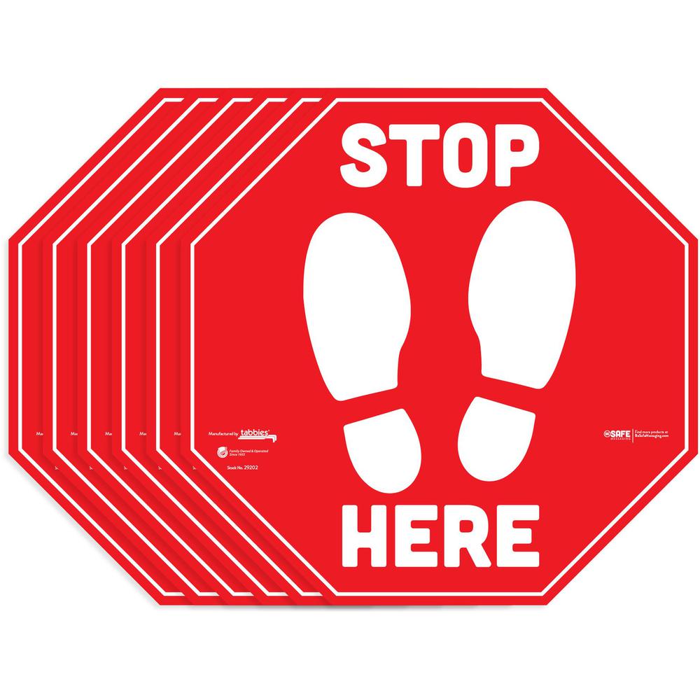 Tabbies BeSafe STOP HERE Messaging Carpet Decals - 6 / Pack - STOP HERE Print/Message - 12" Width x 12" Height - Square Shape - Easy Readability, Removable, Pressure Sensitive, Adhesive, Adjustable, N. Picture 3