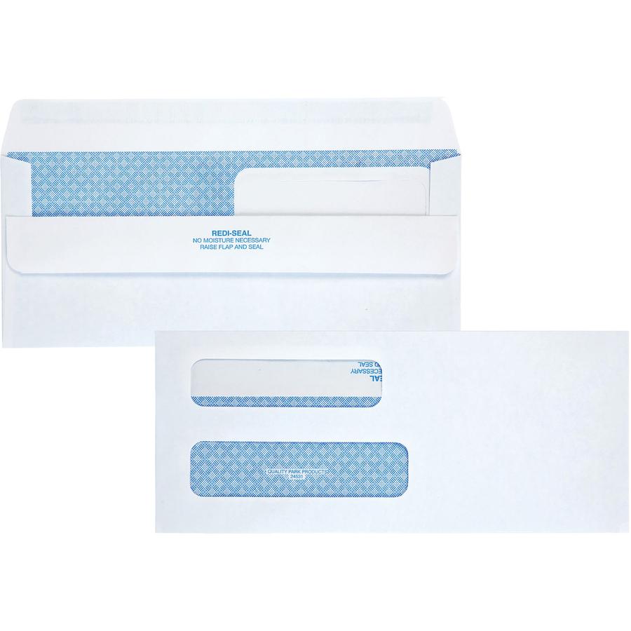 Quality Park No. 8 5/8 Double Window Security Tinted Check Envelopes - Document - Check - 3 5/8" Width x 8 5/8" Length - 24 lb - Self-sealing - 250 / Carton - White. Picture 2
