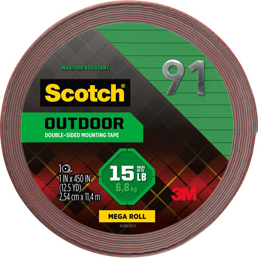 Scotch-Mount Outdoor Mounting Tape - 5 Ft Length X 1" Width - 1 Roll - Gray