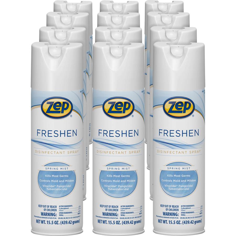Zep Freshen Disinfectant Spray - 15.5 fl oz (0.5 quart) - Spring Mist Scent - 12 / Carton - Non-porous, Virucidal, Tuberculocide, Fungicide - Clear. Picture 3