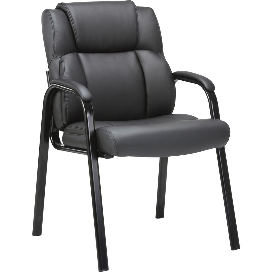 Lorell Low-back Cushioned Guest Chair - Black Bonded Leather Seat - Black Bonded Leather Back - Powder Coated Steel Frame - High Back - Four-legged Base - Armrest - 1 Each. Picture 11
