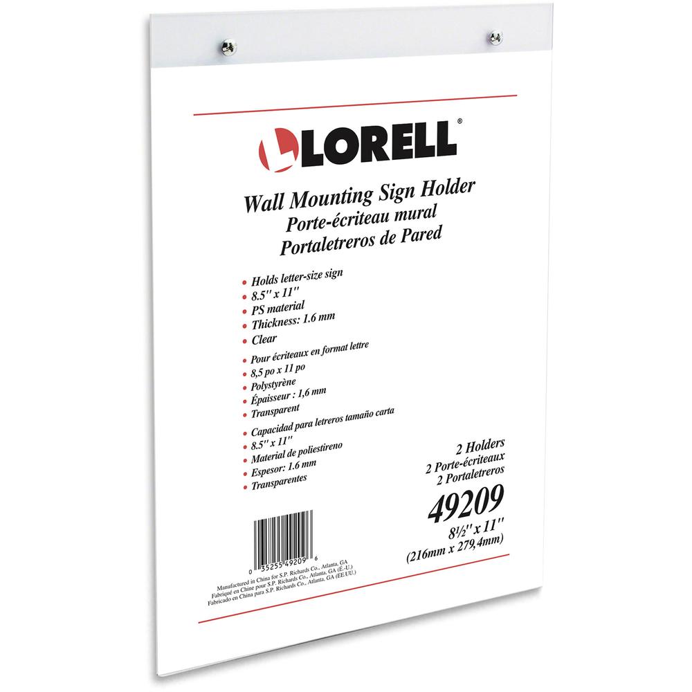 Lorell Wall-Mounted Sign Holders - Support 8.50" x 11" Media - Acrylic - 2 / Pack - Clear. Picture 10