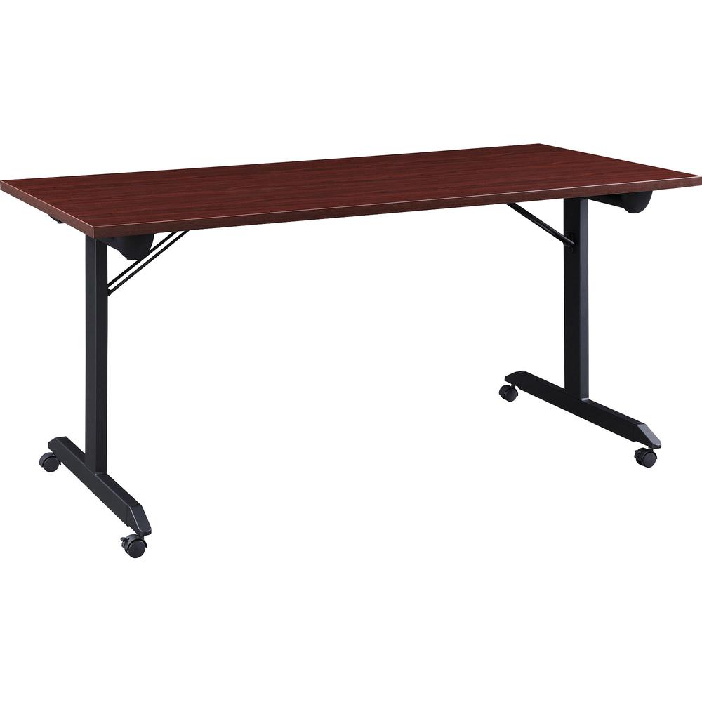 Lorell Mobile Folding Training Table - Rectangle Top - Powder Coated Base - 200 lb Capacity x 63" Table Top Width - 29.50" Height x 63" Width x 24" Depth - Assembly Required - Mahogany - Laminate Top . Picture 9
