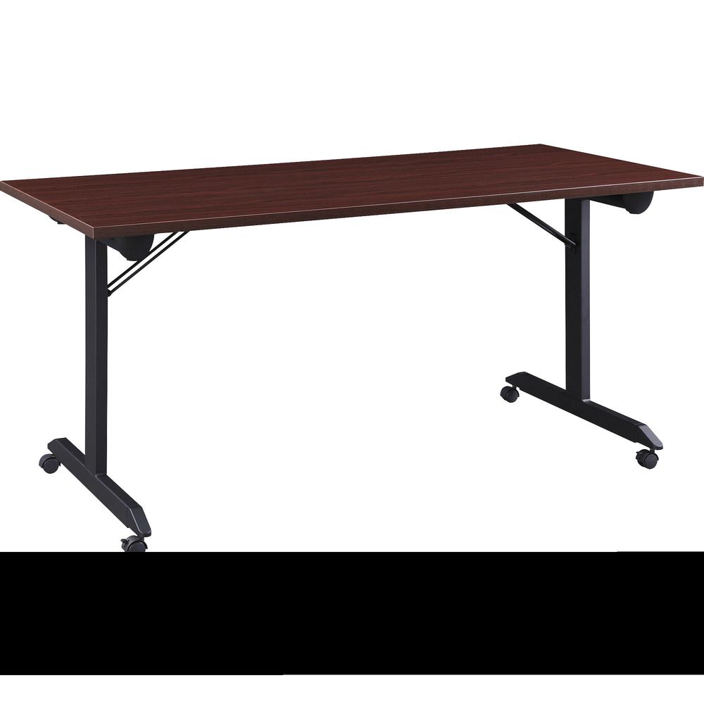 Lorell Mobile Folding Training Table - Rectangle Top - Powder Coated Base - 200 lb Capacity x 63" Table Top Width - 29.50" Height x 63" Width x 29.50" Depth - Assembly Required - Brown - Laminate Top . Picture 2
