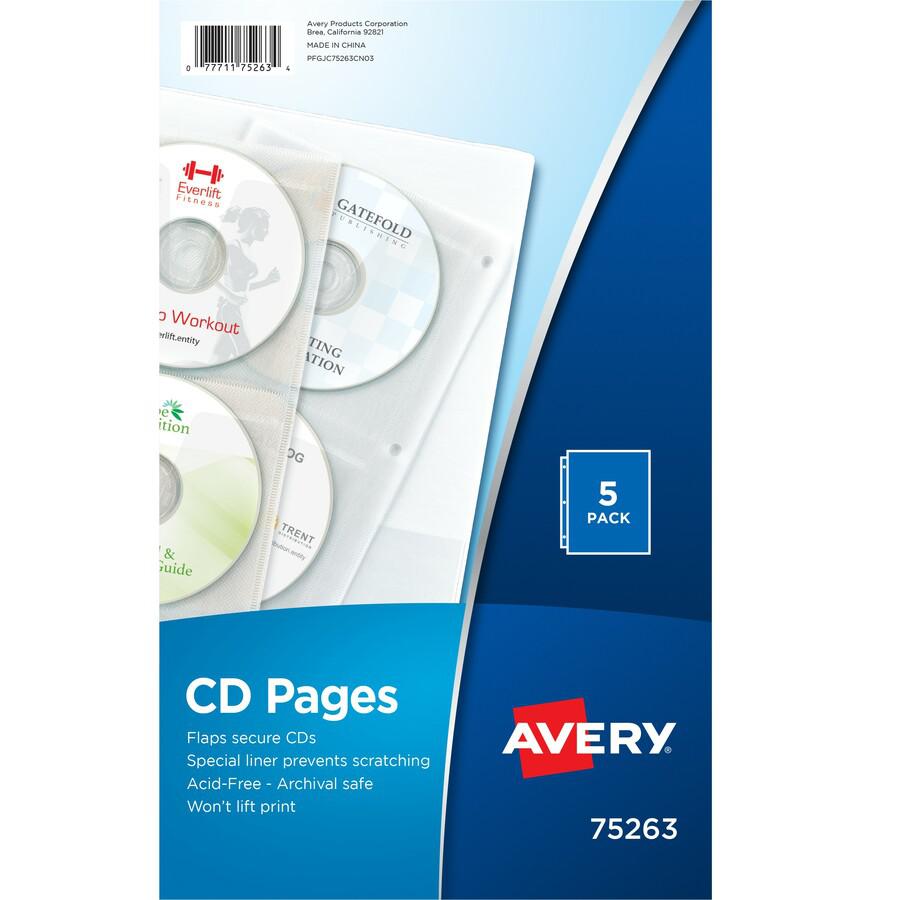 Avery&reg; CD Pages - 4 x CD/DVD Capacity - 3 x Holes - Ring Binder - Top Loading - Clear - Polypropylene - 5 / Pack. Picture 3