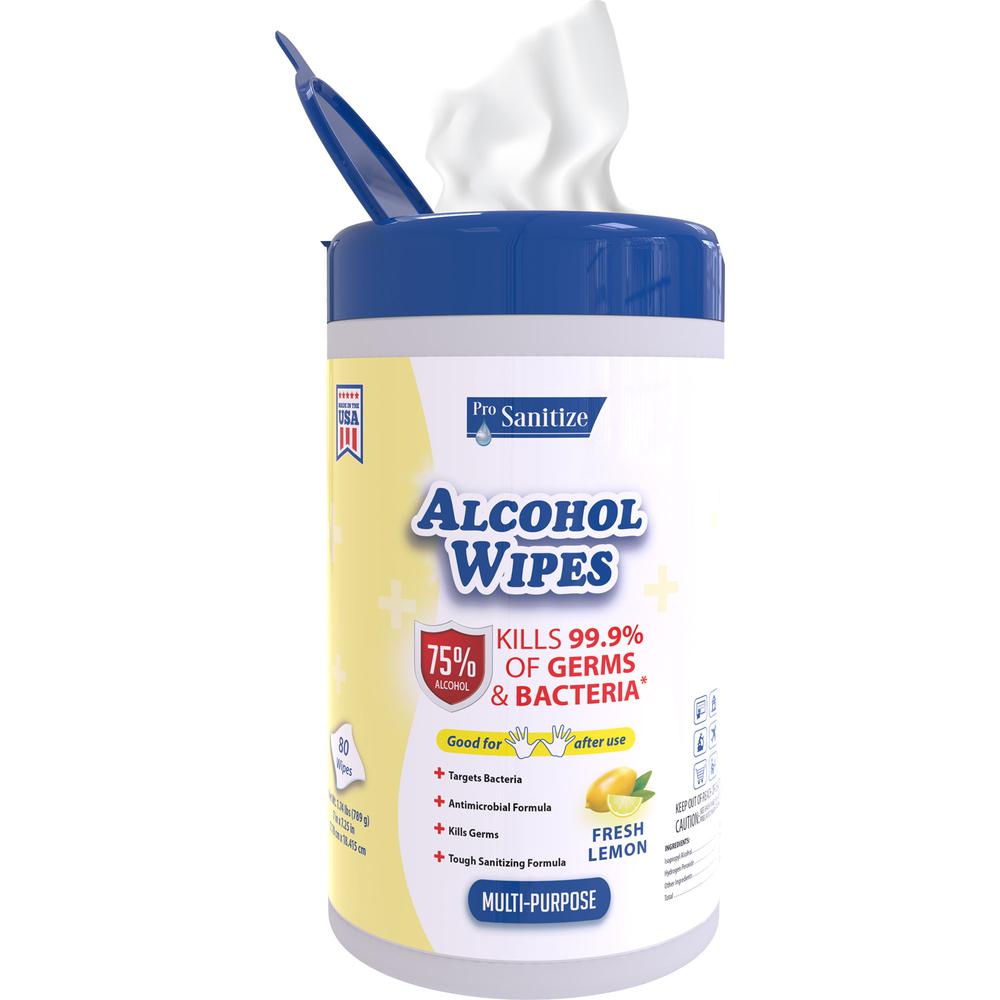 Pro Sanitize Multi-Purpose Alcohol Hand Wipes - Wipe - Lemon Scent - 80 - 1 / Each - White. Picture 5
