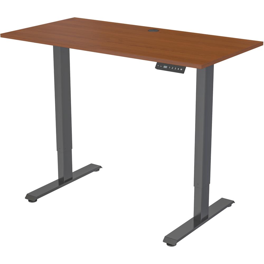 Lorell Height-Adjustable 2-Motor Desk - Dark Walnut Rectangle Top - Black T-shaped Base - 48" Table Top Length x 24" Table Top Width x 0.70" Table Top Thickness - 47.20" Height - Assembly Required - B. Picture 3
