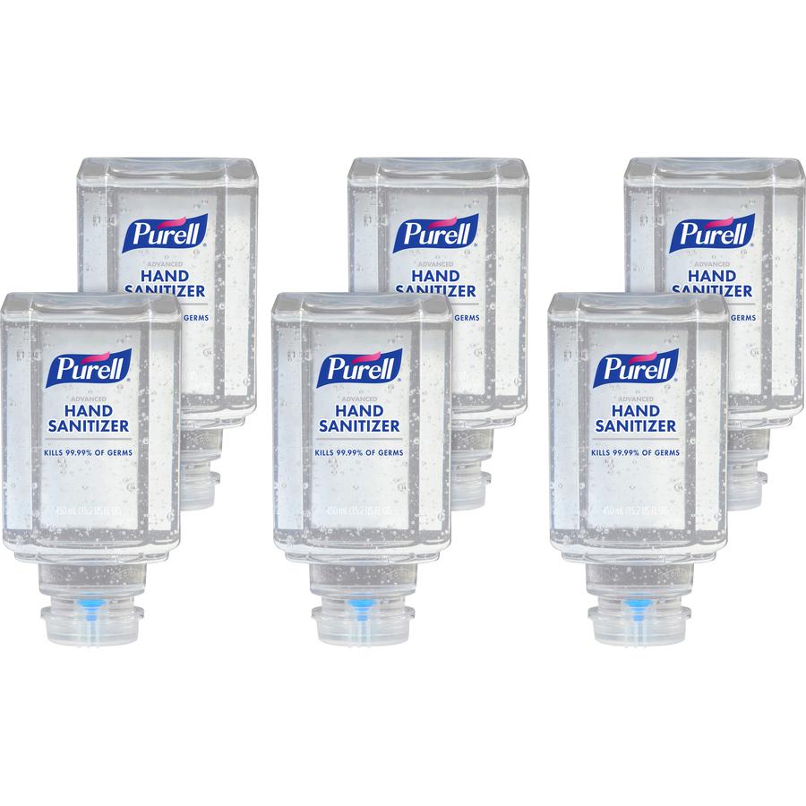 PURELL&reg; Advanced Hand Sanitizer Gel Refill - Clean Scent - 15.2 fl oz (450 mL) - Push Pump Dispenser - Kill Germs - Hand, Skin - Clear - Dye-free, Refillable, Unscented - 6 / Carton. Picture 5