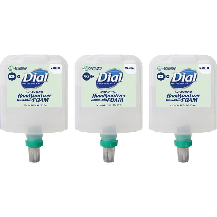 Dial Hand Sanitizer Foam Refill - 40.5 fl oz (1197.7 mL) - Bacteria Remover - Healthcare, Restaurant, School, Office, Daycare - Clear - Dye-free, Fragrance-free - 3 / Carton. Picture 5