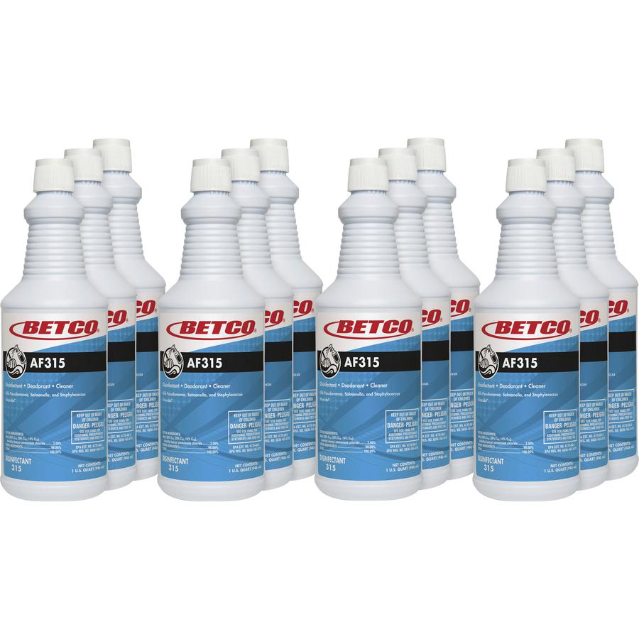 Betco AF315 Disinfectant Cleaner - Concentrate - 32 fl oz (1 quart) - Citrus Floral Scent - 12 / Carton - Deodorant, Detergent Resistant, pH Neutral, Long Lasting, Deodorize - Turquoise. Picture 4