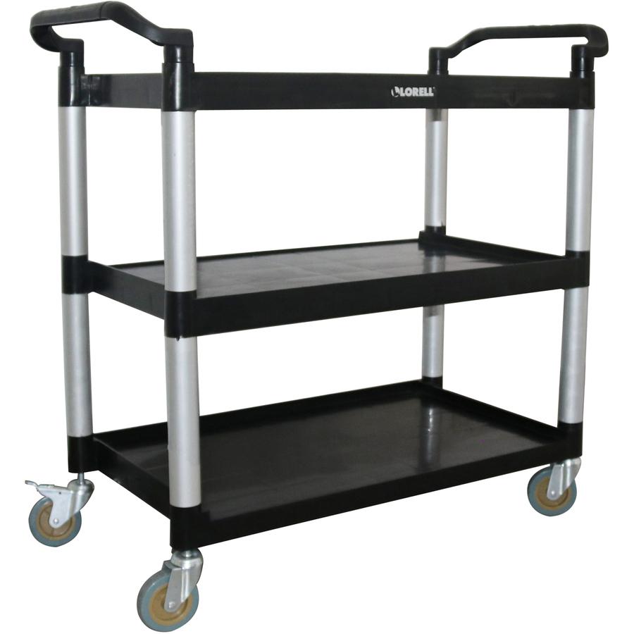 Lorell X-tra Utility Cart - 3 Shelf - Dual Handle - 300 lb Capacity - 4 Casters - 4" Caster Size - Plastic - x 42" Width x 20" Depth x 38" Height - Black - 1 Each. Picture 16