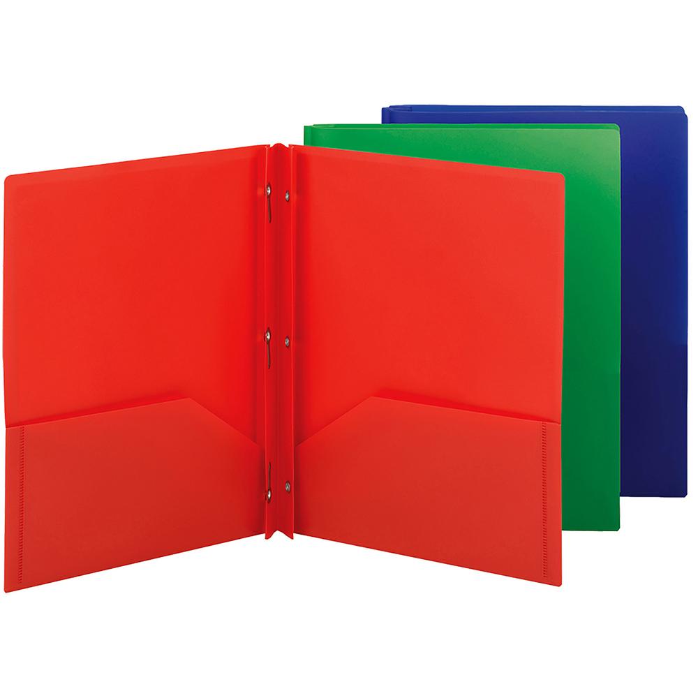 Smead Letter Fastener Folder - 8 1/2" x 11" - 180 Sheet Capacity - 2 x Double Tang Fastener(s) - 2 Inside Back Pocket(s) - Polypropylene - Red, Green, Blue - 72 / Carton. Picture 3