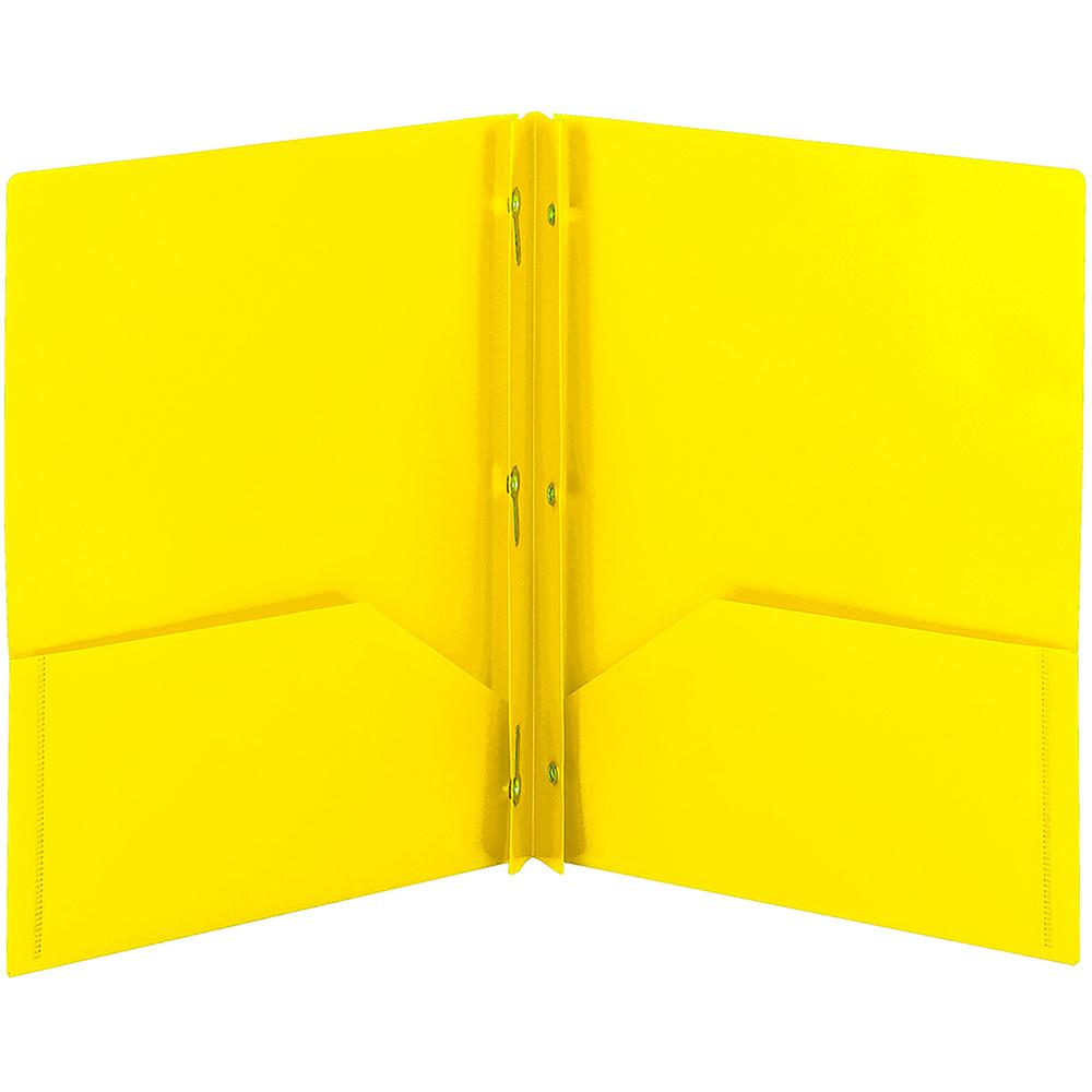 Smead Letter Fastener Folder - 8 1/2" x 11" - 180 Sheet Capacity - 2 x Double Tang Fastener(s) - 2 Inside Back Pocket(s) - Polypropylene - Yellow - 72 / Carton. Picture 5