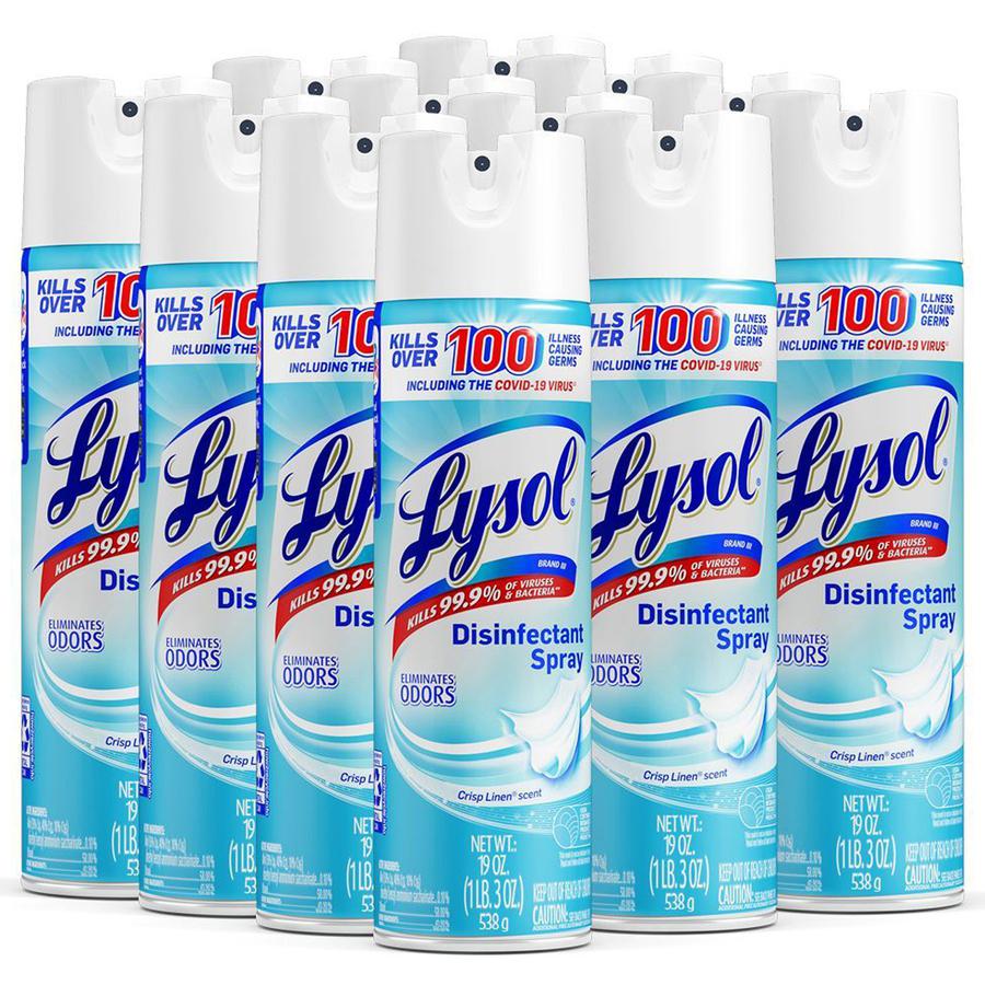 Lysol Crisp Linen Disinfectant Spray - 19 fl oz (0.6 quart) - Crisp Linen Scent - 12 / Carton - Easy to Use - Clear. Picture 8