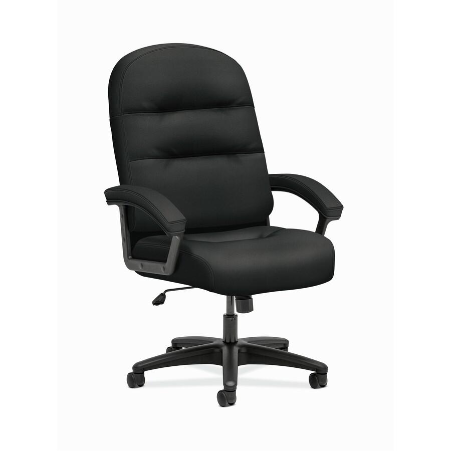 HON Pillow-Soft Executive High-Back Chair | Fixed Arms | Black Fabric - Black Plush Seat - Black Plush Back - Black Frame - High Back - 5-star Base - Armrest - 1 Each. Picture 3